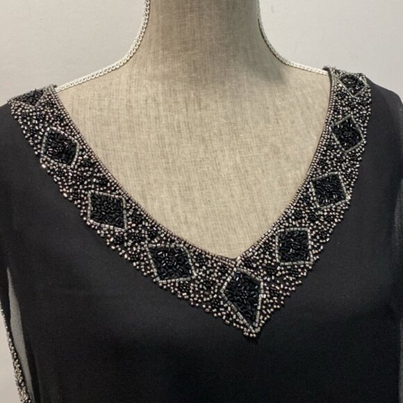 JKara Beaded Dress Black Blouson Sleeveless Size 12 - Picture 9 of 16